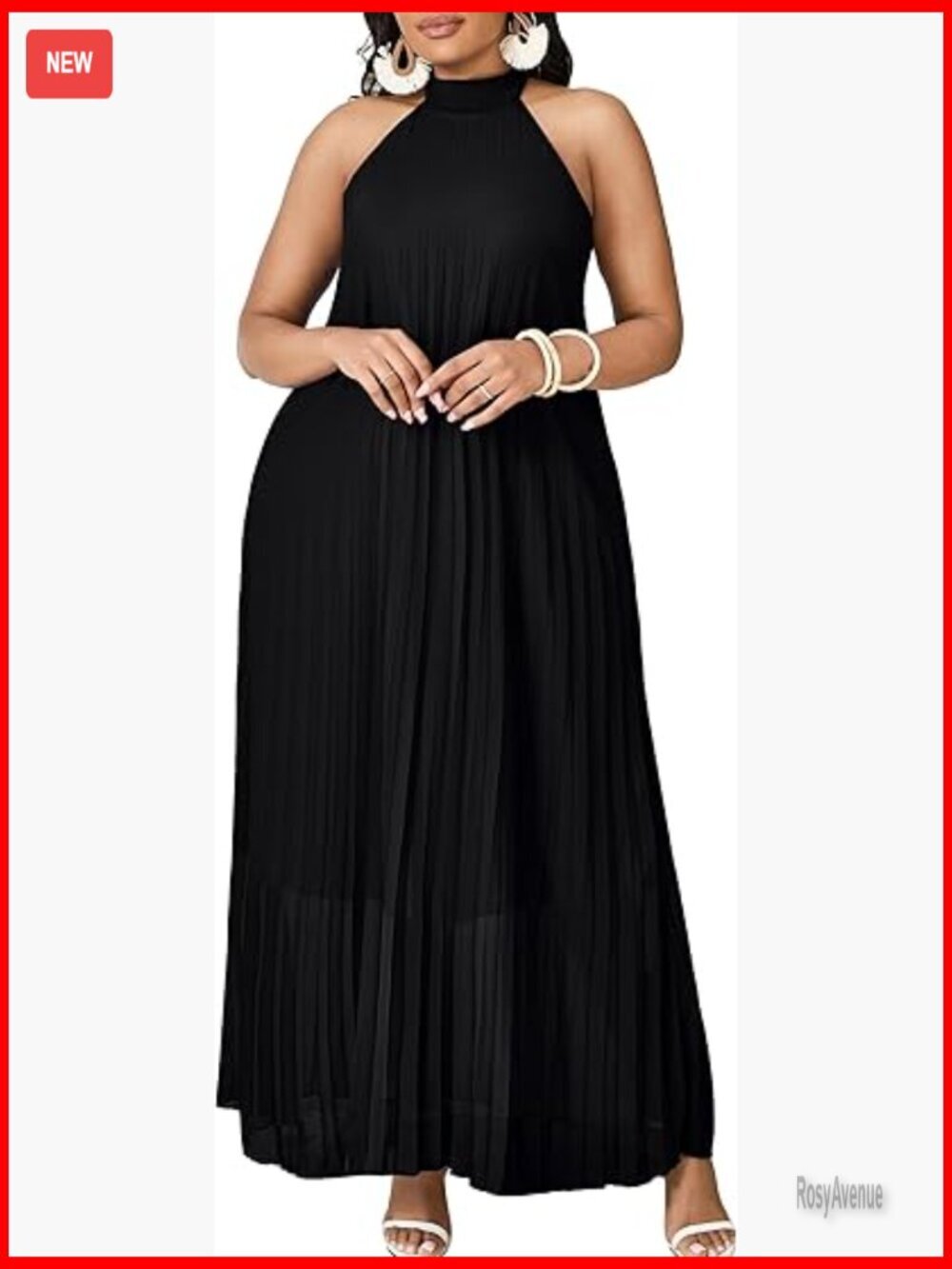 Plus Size Maxi Dress Sleeveless Halter Neck Chiffon Pleated Casual Long